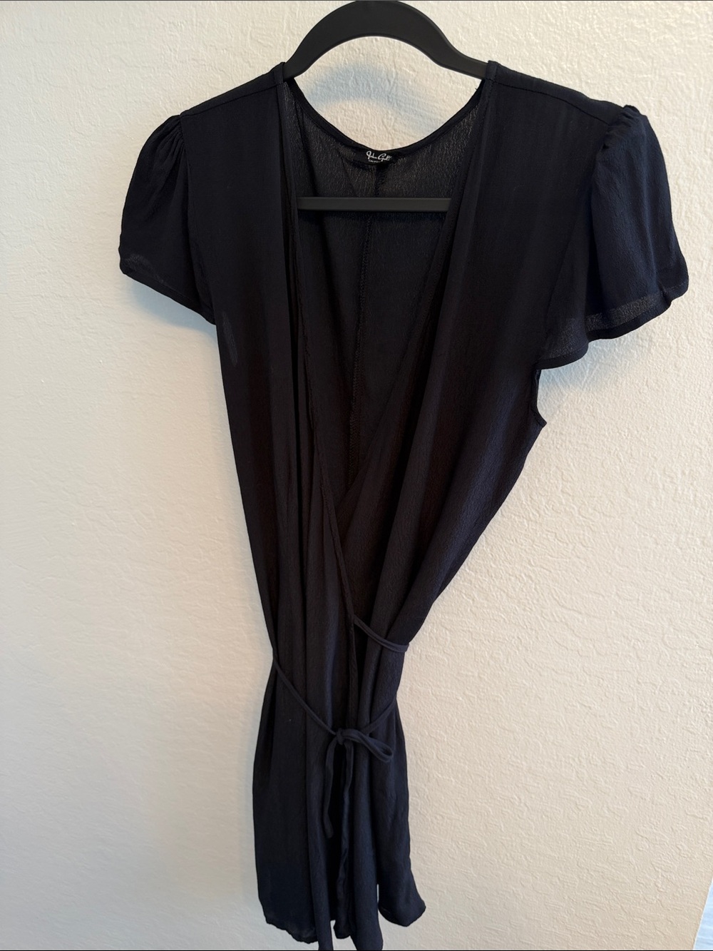 Brandy Melville Black Wrap Mini Dress with Puff Sleeves